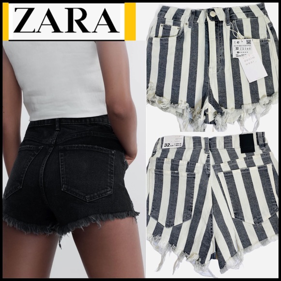 Zara Pants - NWT ZARA TRF BLACK & WHITE HI-RISE DENIM SHORTS